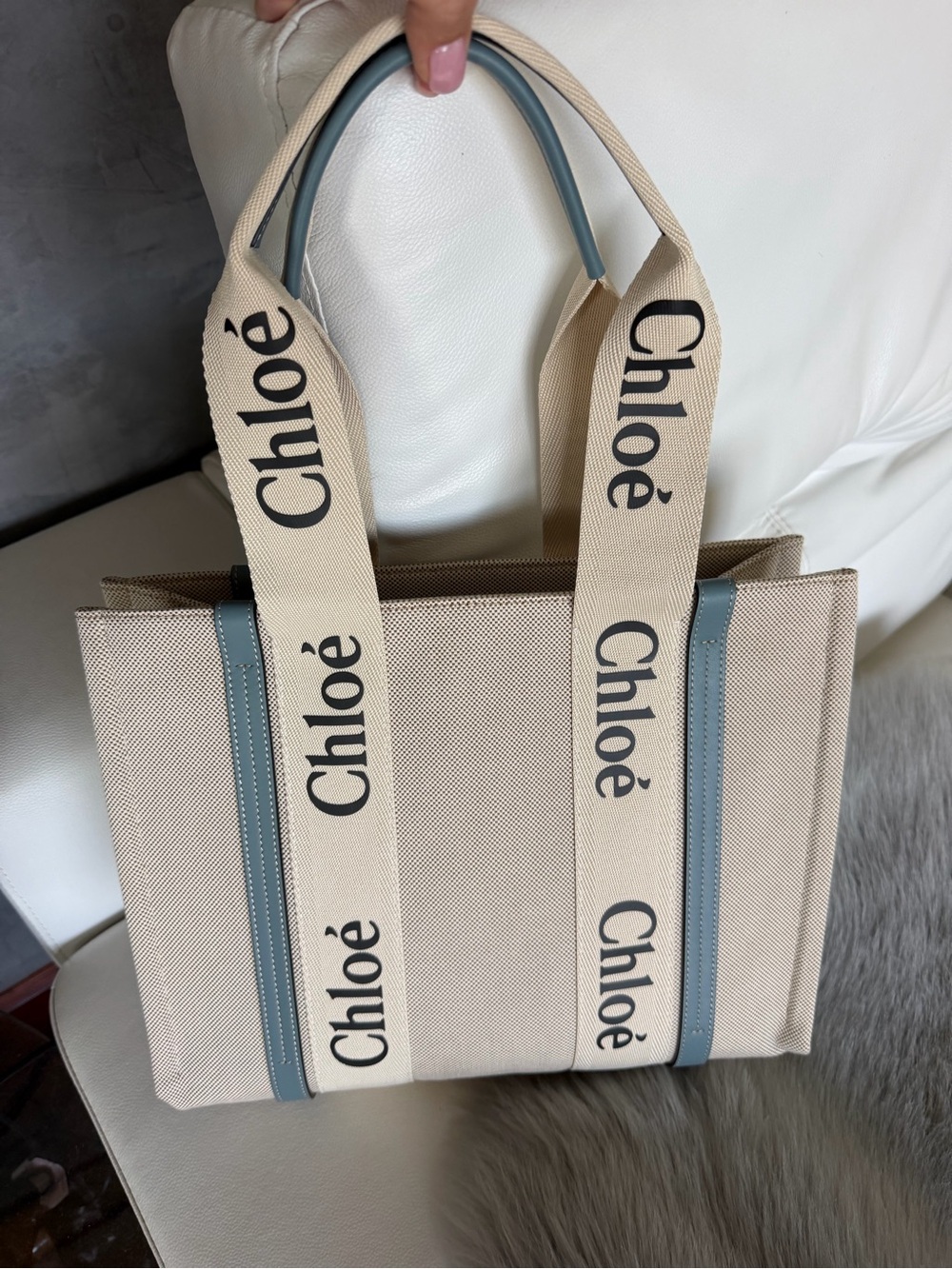 Chloé Beige Canvas Logo Tote Bag